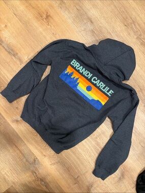Gray Women's Brandi Carlile Hooded Sweatshirt with Sunset Tree Graphic